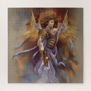 Puzzle Ange guerrier de protection en aquarelle lavande