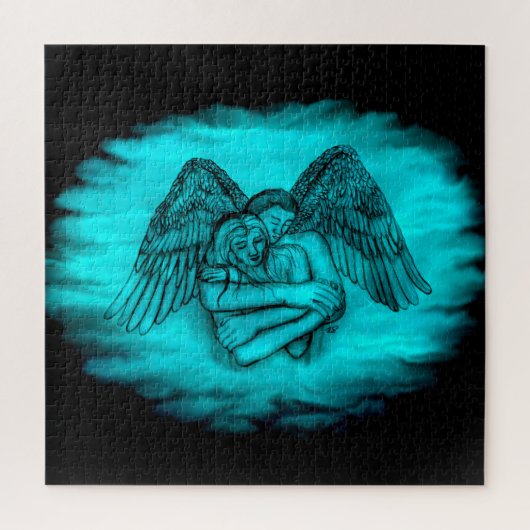 Puzzle Angel Eros en amour, design noir et vert (Vertical)