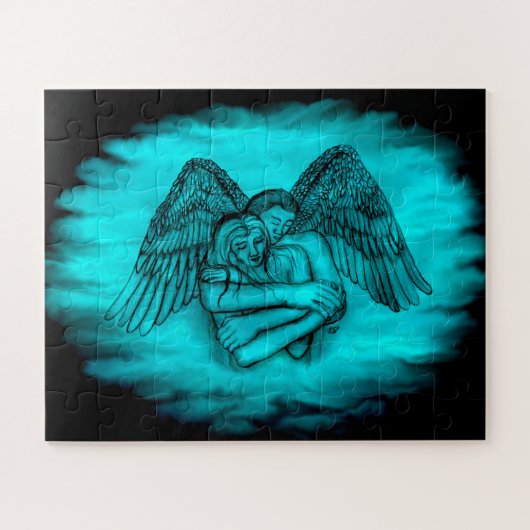 Puzzle Angel Eros en amour, design noir et vert (Horizontal)