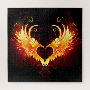 Puzzle Angel Fire Heart with Wings