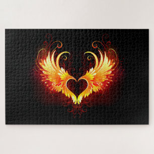 Puzzle Angel Fire Heart with Wings