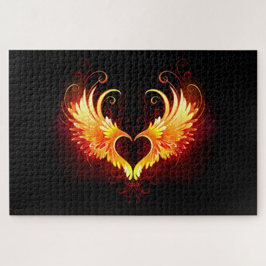 Puzzle Angel Fire Heart with Wings (Horizontal)