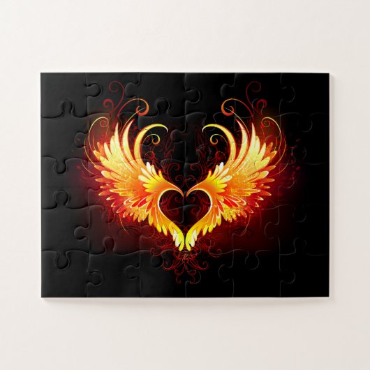 Puzzle Angel Fire Heart with Wings (Horizontal)