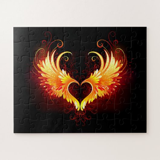 Puzzle Angel Fire Heart with Wings (Horizontal)