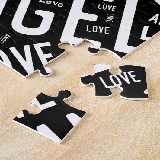 Puzzle Angel Love Dove, Blanc sur Noir (Côté)