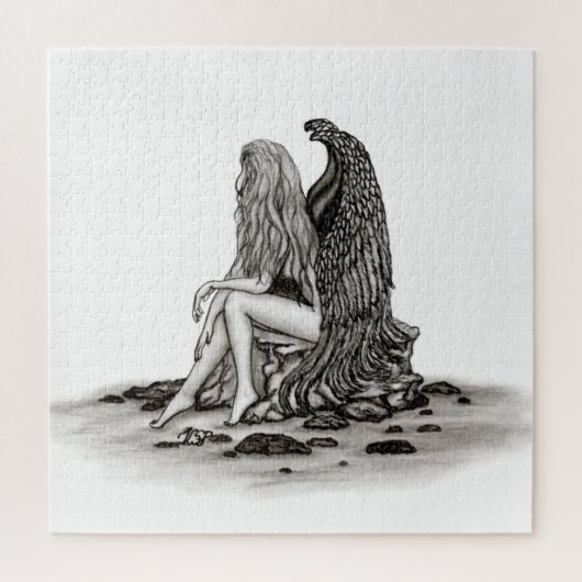 Puzzle Angel, perdu dans la pensée, noir et blanc Design (Vertical)