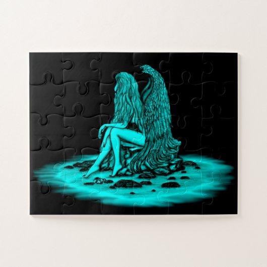 Puzzle Angel, perdu dans la pensée, noir et vert Design (Horizontal)