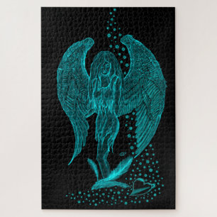 Puzzle Angel perdu en amour, noir et vert Design