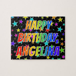 Puzzle "ANGELINA" Prénom, Amusant "HEUREUX ANNIVERSAIRE"