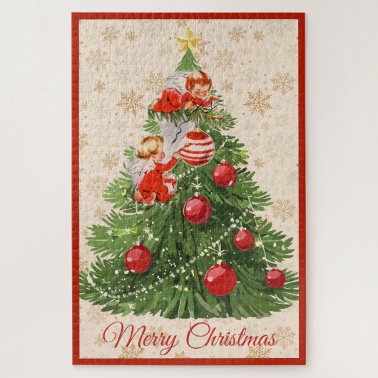 Puzzle Angels Decorating the Christmas Tree (Vertical)