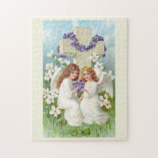 Puzzle Anges Mignons Avec Croix Et Fleurs (Vertical)
