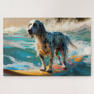 Puzzle Anglais Setter Beach Surfing Painting