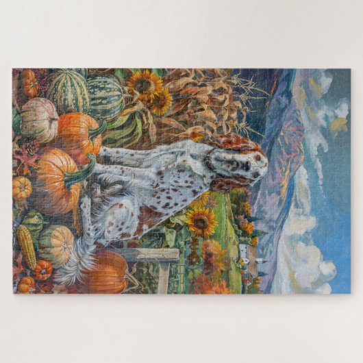 Puzzle Anglais Setter Chien Automne Moisson Thanksgiving (Horizontal)