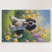 Puzzle Anglais Setter Chien Fleurs de printemps Peinture (Horizontal)