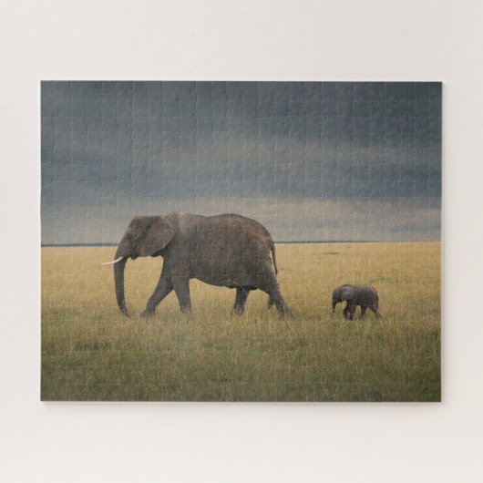 Puzzle Animaux de bébés cutest | African Elephant Family (Horizontal)