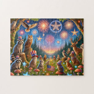 Puzzle Animaux de la forêt patriotiques Feux d'artifice d