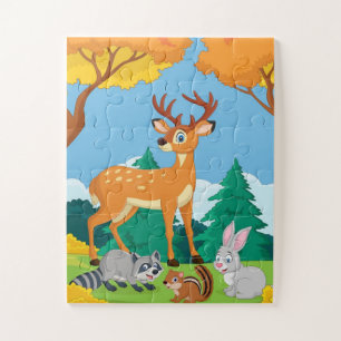 Puzzle Animaux forestiers Raccoon Chipmunk Rabbit Deer
