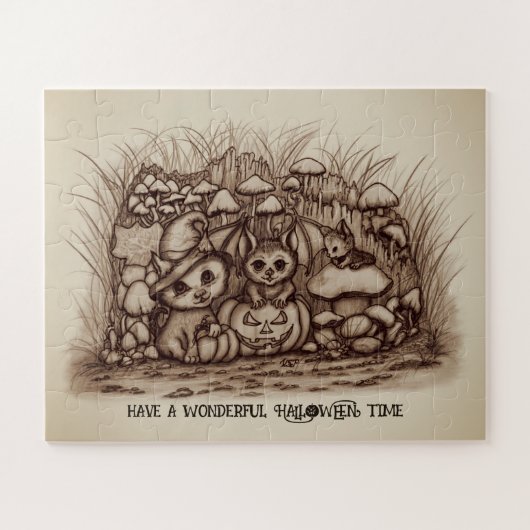 Puzzle Animaux mignons attendant Halloween (Horizontal)