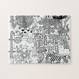 Puzzle Animaux sauvages Art dessiné à la main en noir et 