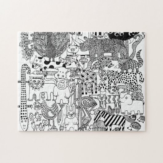 Puzzle Animaux sauvages Main dessinée Art noir et blanc (Horizontal)