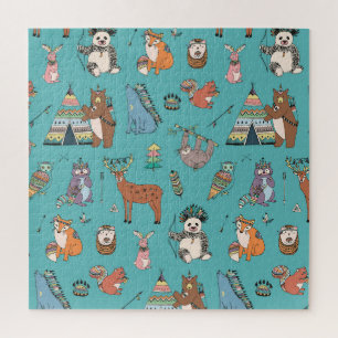 Puzzle Animaux tribaux : motif forestier.