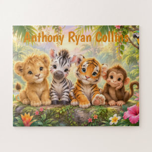 Puzzle Animaux Tropicaux Bébé Nom Personnalisé Jungle Vib