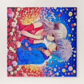 Puzzle Anime Couple Love Fleurs et Coeurs (Horizontal)