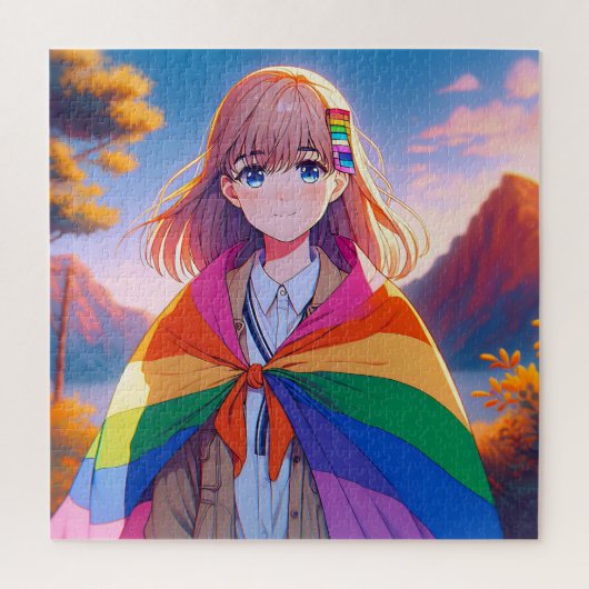 Puzzle Anime Girl avec LGBTQIA+ Cape (Vertical)