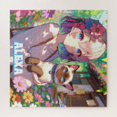 Puzzle Anime Girl et chat siamois Personnalisé (Horizontal)