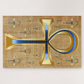 Puzzle Ankh égyptien - Design or et bleu (Horizontal)