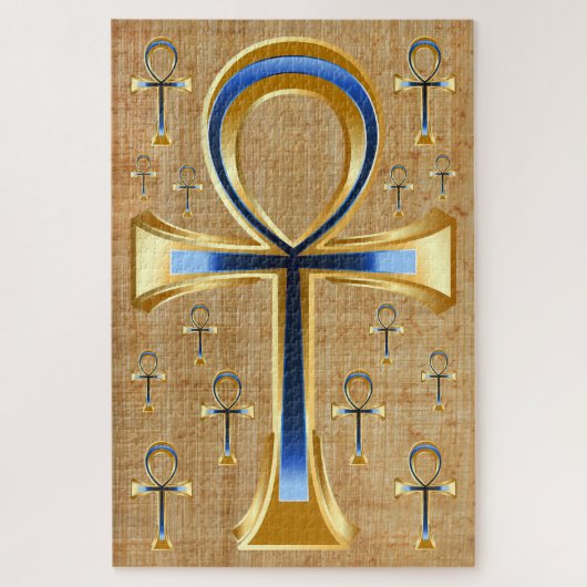 Puzzle Ankh égyptien - Design or et bleu (Vertical)