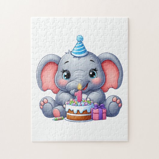 Puzzle Anniversaire 1 an Éléphant Bébé (Vertical)