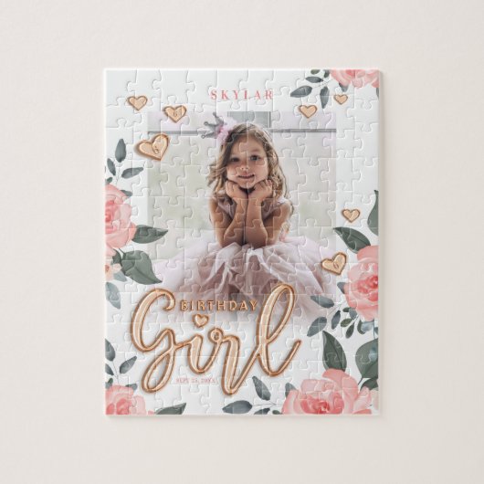 Puzzle Anniversaire Rose Gold Balloon Lettres & Floral (Vertical)