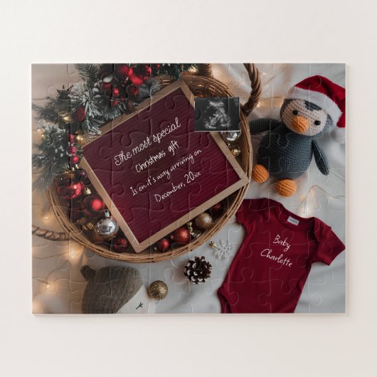 Puzzle Annonce de grossesse dans un panier de Noël festif (Horizontal)