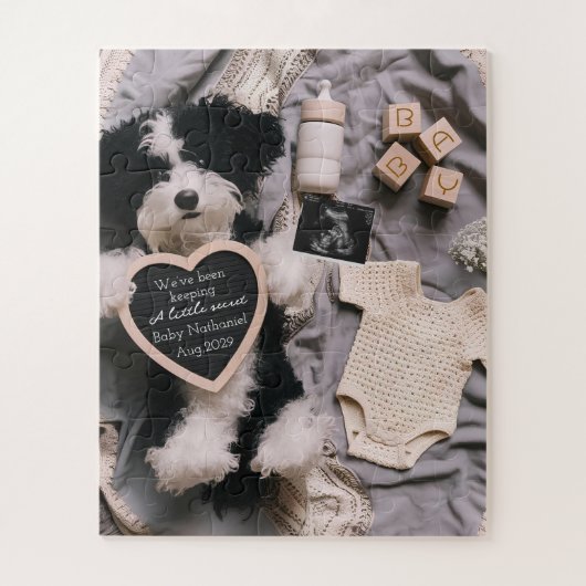 Puzzle Annonce de grossesse Peluche de chiot mignon  (Vertical)