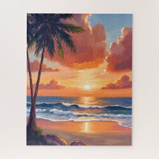 Puzzle Anse de l'Heure Dorée | Aquarelle d'océan tropical (Vertical)