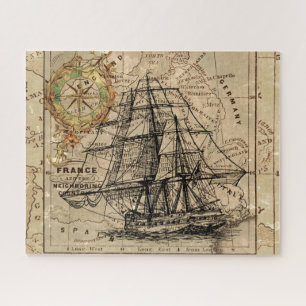 Puzzle Antique Old General France Map & Ship