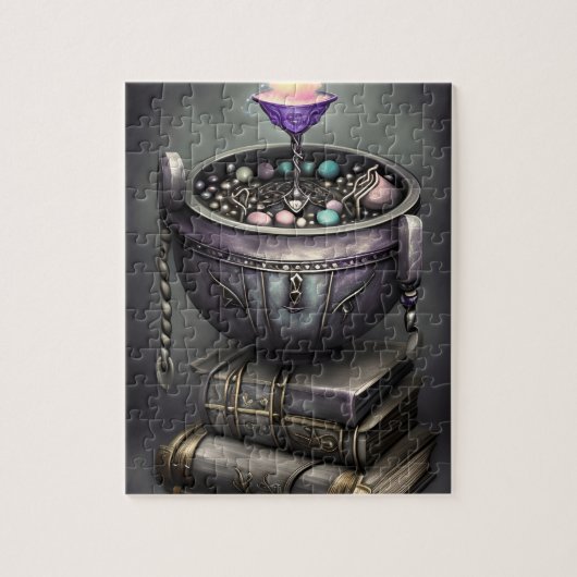 Puzzle Antique Steampunk Cauldron sur la pile de livres d (Vertical)