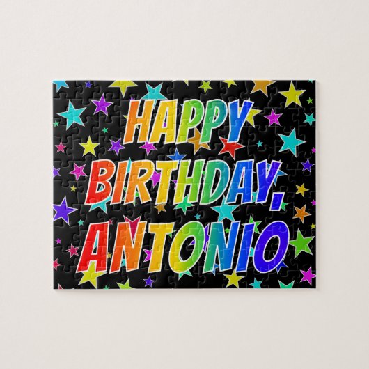 Puzzle "ANTONIO" Prénom, Amusant "HEUREUX ANNIVERSAIRE" (Horizontal)
