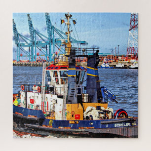 Puzzle Antwerp, Belgium scenic photo with tugboat