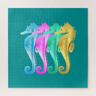 Puzzle Aqua nautique / rose / bleu / or les hippocampes j