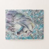 Puzzle Aqua Silver Unicorn Parties scintillant étincelle (Horizontal)