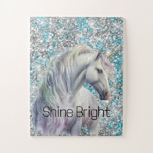 Puzzle Aqua Silver Unicorn Parties scintillant étincelle (Vertical)