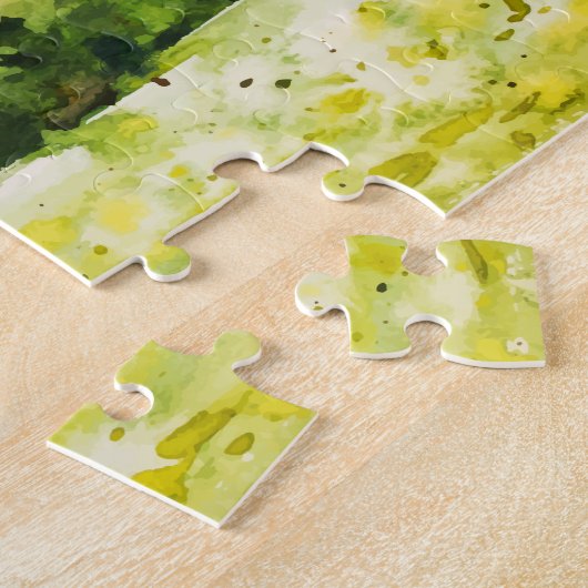 Puzzle Aquarelle Abstraite Paysage Vert Bleu (Côté)