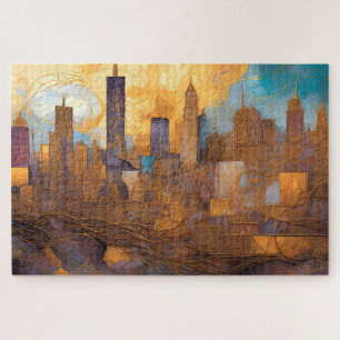 Puzzle Aquarelle Abstraite Peinture Cityscape foncée