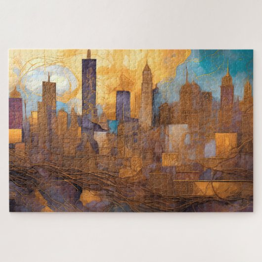 Puzzle Aquarelle Abstraite Peinture Cityscape foncée (Horizontal)