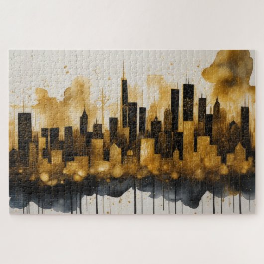 Puzzle Aquarelle Abstraite Peinture Gold Cityscape (Horizontal)