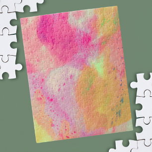 Puzzle Aquarelle Abstraite violet rose jaune éclat