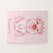 Puzzle Aquarelle adorable Cochon rose avec nom (Horizontal)