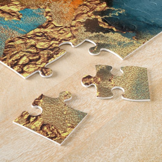 Puzzle Aquarelle Agate monogramme or turquoise orange (Côté)